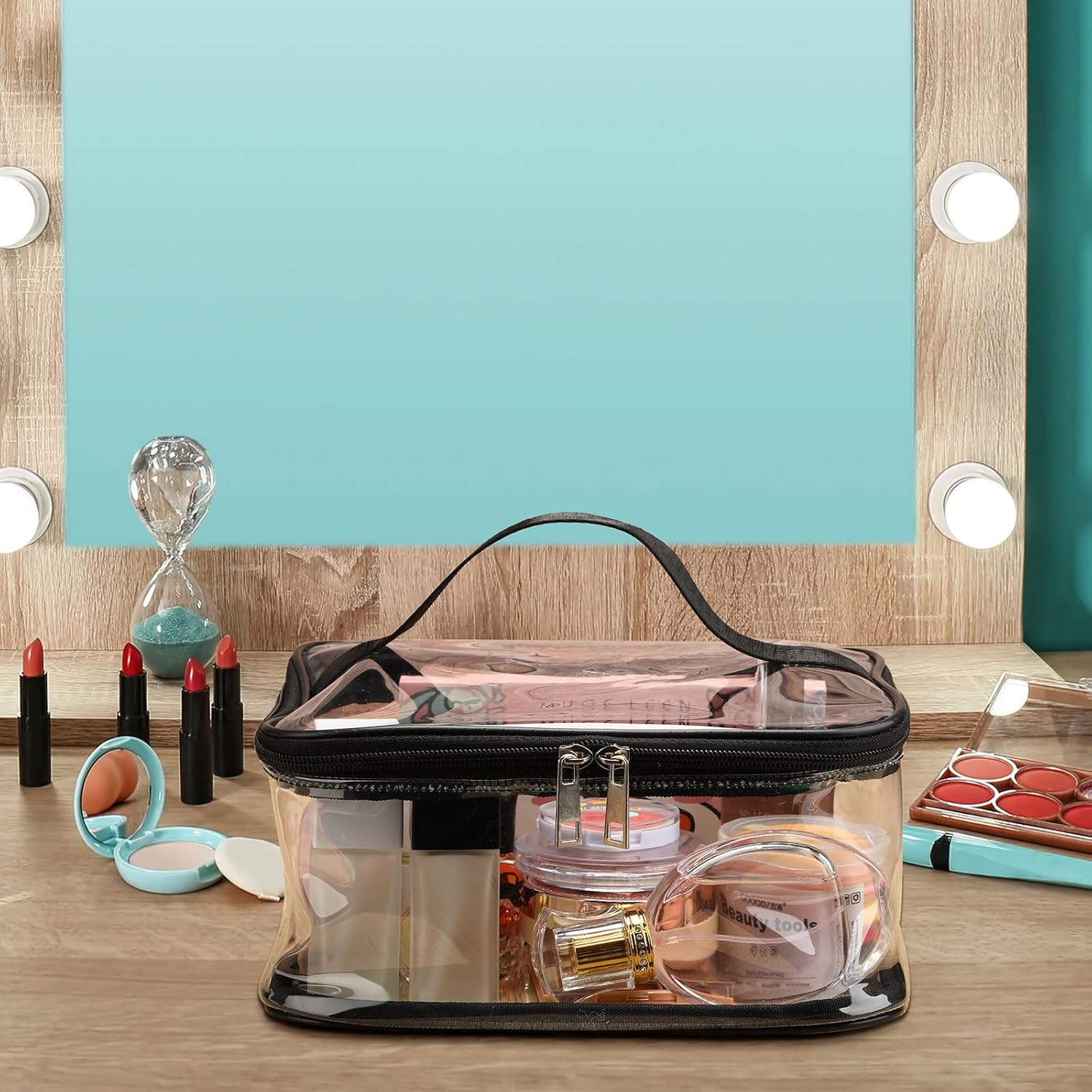 Saintrygo 6 Pcs 9.25 X 6.89 Inch Clear Cosmetic Bags Transparent Zipper Travel Bag with Zipper Toiletry Makeup PVC Bag Waterproof Portable Organizer Storage Pouch with Handle for Vacation Bathroom, Black Edge image number 1