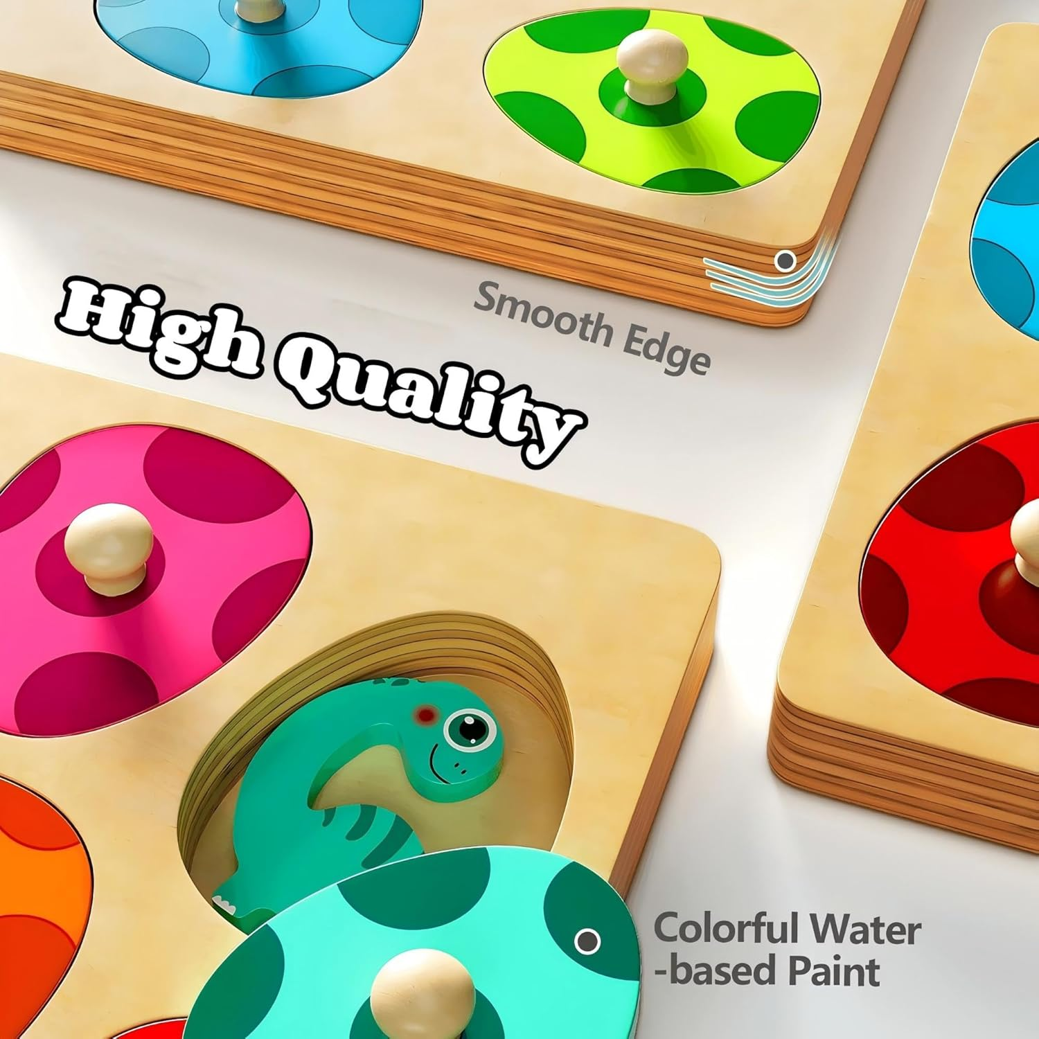 MOONKATE Montessori Wooden Multi-Layer Dinosaur Matching Eggs Pegged Puzzles for Toddlers image number 2