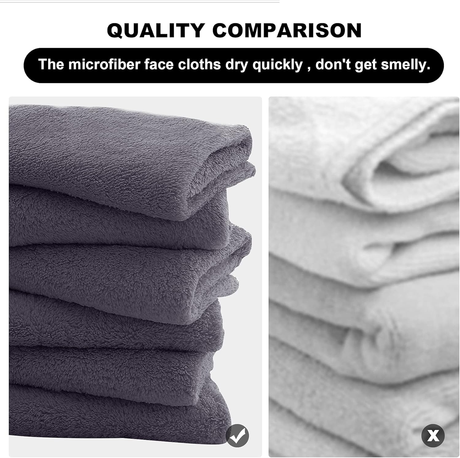 Microfiber Facial Cloths Fast Drying Washcloth 12 Pack - Premium Soft Makeup Remover Cloths - Grey