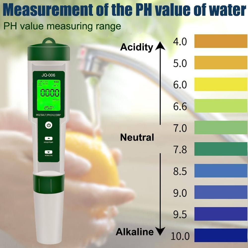 B-Qtech Digital PH Meter for 10 in 1 Pool, Ph/Tds/S.G/Ec/Salinity/M&omega;/H2/Opr/Fertility/Temp Salt Meter with LCD Screen for Drinking Water, Pool, Spa or Laboratory image number 5