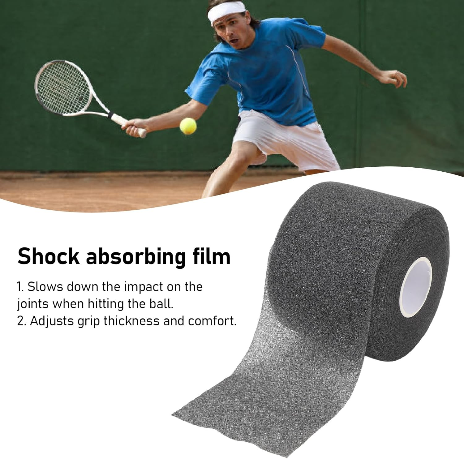 Badminton Racket Cushion Wrap, Polyurethane Shock Absorption Tape for Tennis Racket, with Comfortable Grip Adjustment, Support Stability and Control, Reduce Fatigue, Protect Joints