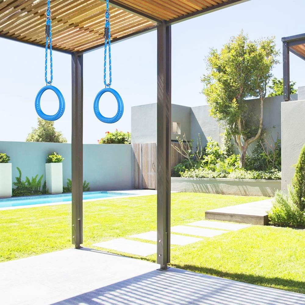 Dolibest Non-Slip Gymnastics Rings Kids Monkey Bars Swing Trapeze Bar with Adjustable Straps (41.7Inch) Home Fitness Full Body Workout Ninja Warrior Obstacle Course Blue (2Pack） image number 3