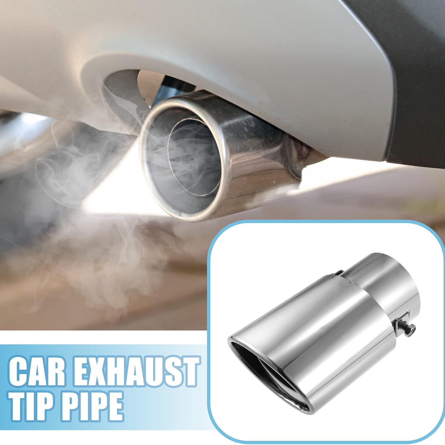 X AUTOHAUX Car Exhaust Tip Pipe Straight Shaped Applicable Diameter 2.44" Universal Exhaust Pipe Muffler Tip Tailpipe Bolt-On Metal Silver Tone