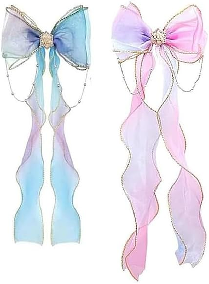 Gorise 4 Pieces Colorful Hair Bows Ribbons Colorful Butterfly Long Ribbons Accessories Alligator Clips for Girls Women Gifts for Wedding Birthday Party image number 6