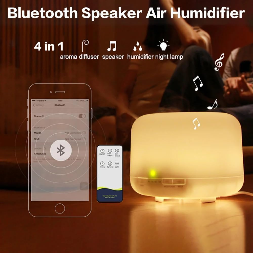 500Ml Essential Oil Diffuser 7 Color Night Light, Electric Aroma Ultrasonic Aromatherapy Humidifier Timer and Auto Shut off (With Bluetooth Speaker) image number 2