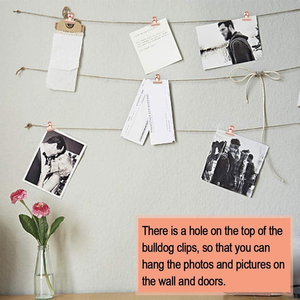 20 Pack Bulldog Clips with Push-Pins for Corkboard,Metal Clips for Crafts, Metal Binder Clips for Pictures, Spring Paper Clamps for Office Documents (Rose Gold,1.2Inch) image number 5