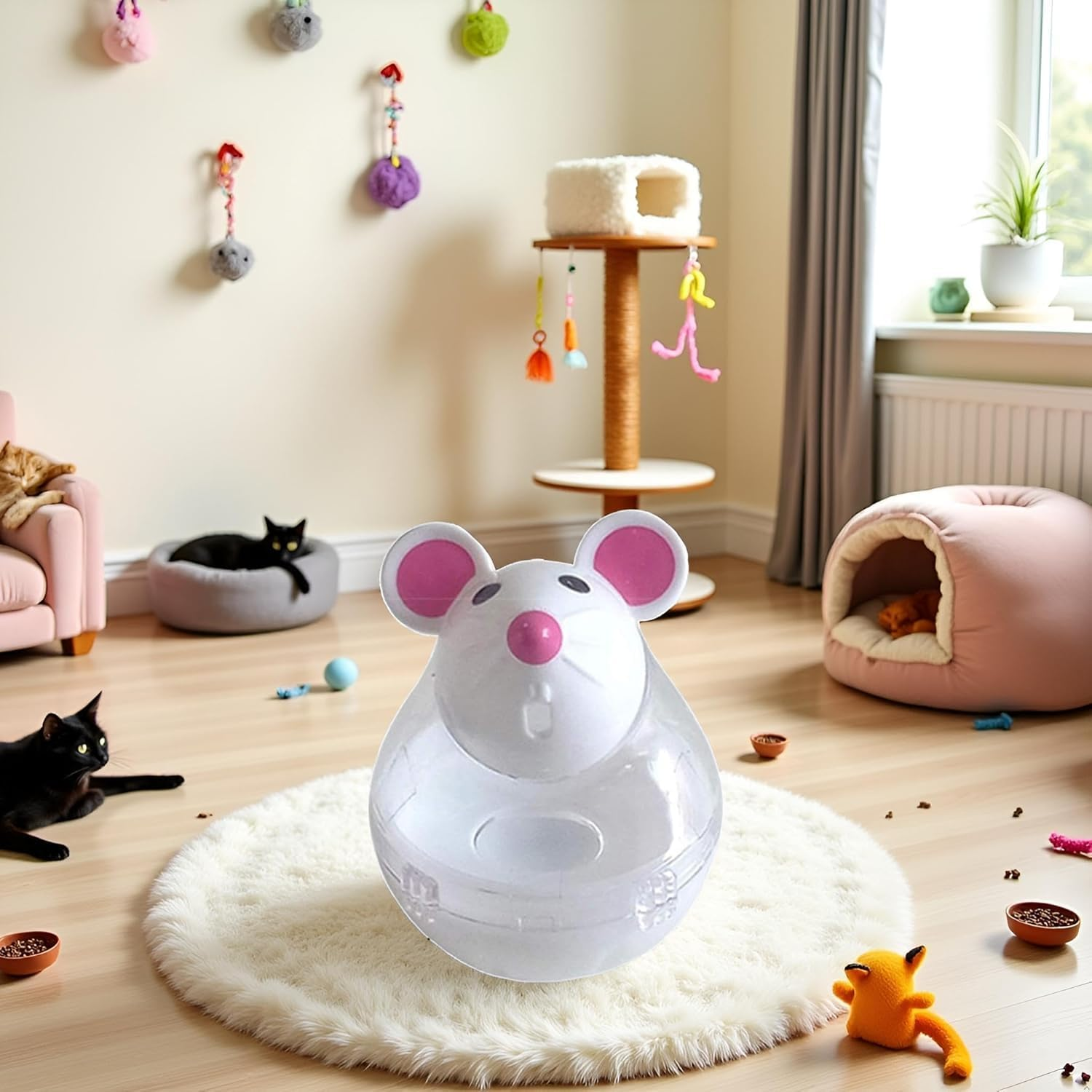 Pchnfei Interactive Cat Toy, Mouse Shape Treat Dispenser, Food Storage Holder for Indoor Cats and Kittens, Cat Mice and Animal Toys for Pets, Increase IQ Interactive image number 2