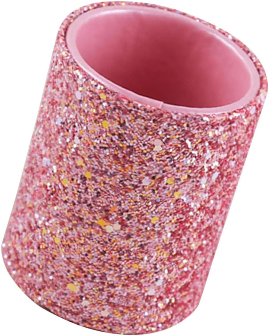 Mikinona Makeup Brush Storage Bucket Makeup Stand Organizer Metal Trim Pink Cup Holder for Dressing Table Pen Holder Decorative Bedroom Bathroom