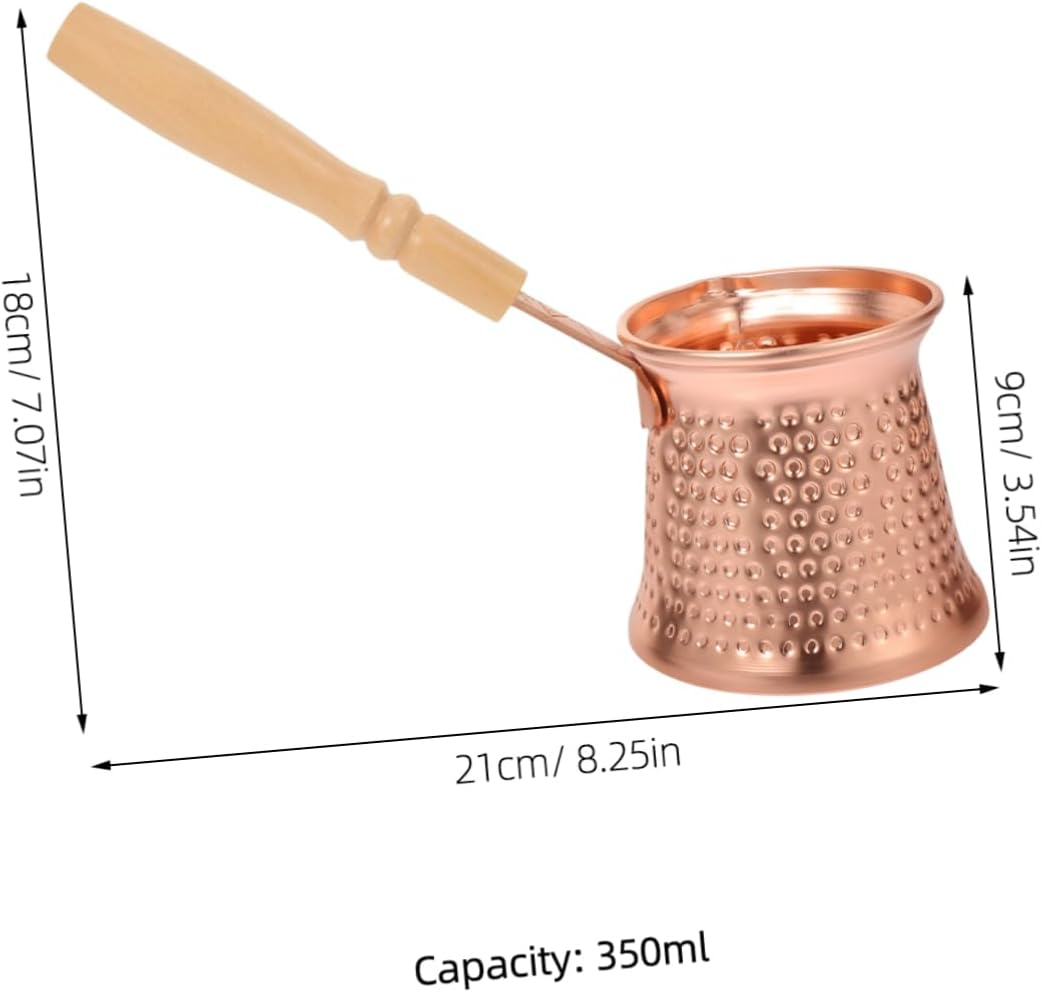 SOLUSTRE Turkish Coffee Pot 350Ml Copper Alloy Small Stovetop Ibrik Wood Handle Heat-Resistant Metal Beverage Pot for Espresso and Milk Steamer