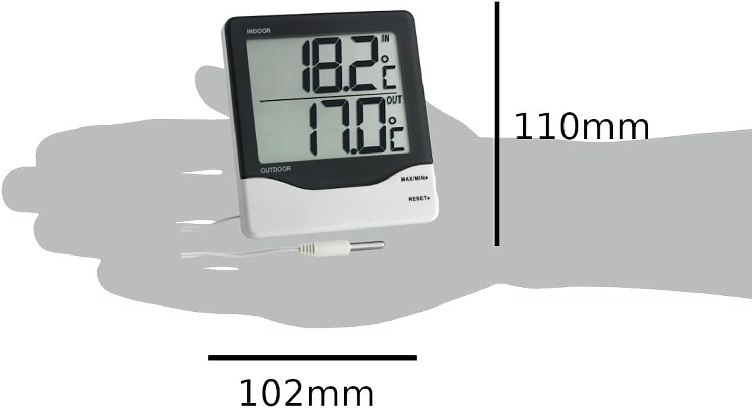 TFA Dostmann Digital Indoor/Outdoor Thermometer 30.1011 Large Display High and Low Values Indoor Outdoor Temperature Black L140 X W24 X H235 Mm (L) 102 X (W) 21 (50) X (H) 110 Mm image number 2