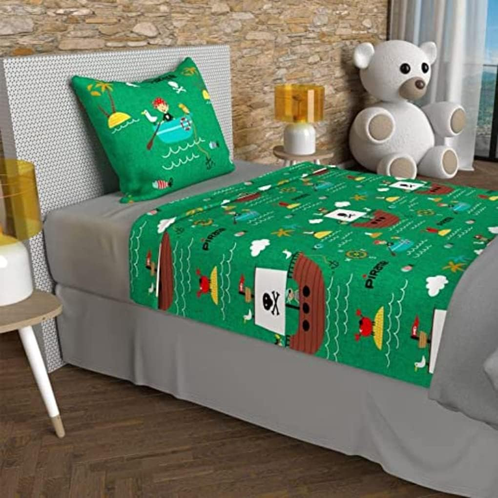 Soleil D'Ocre, Bedding Set 180 X 290 Cm Pirates Green 100% Cotton 57 Threads/Cm&sup2;