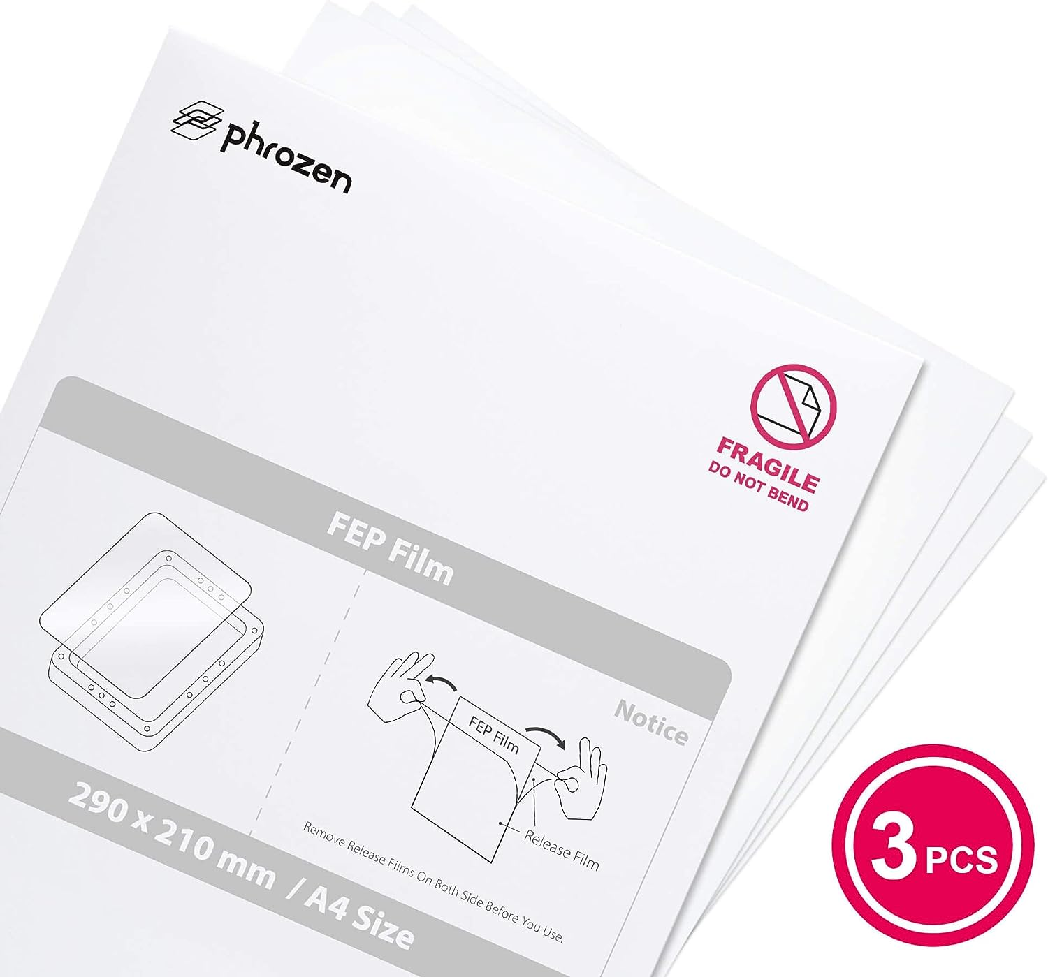 Phrozen 3Pcs FEP Film, for All LCD 3D Printers, Best for Phrozen Sonic Series, Sonic Mini 4K, Sonic Mighty 4K, 3D Printing Accessories (Large A4 Size, 290 X 210 X 0.15 Mm, 3Pcs) image number 4