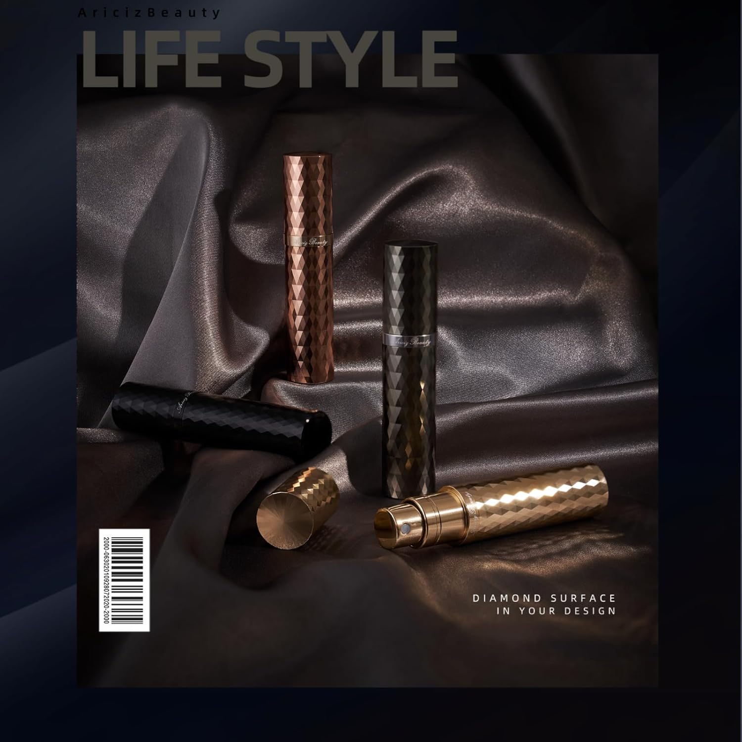 Aricizbeauty Travel Refillable Perfume Atomizer 0.17Fl.Oz/5Ml. Cologne Pocket Recyclable Portable Sprayer Bottle. Mini Scent Pump Case Dispenser Perfume Container (GREY+GLOD) image number 2