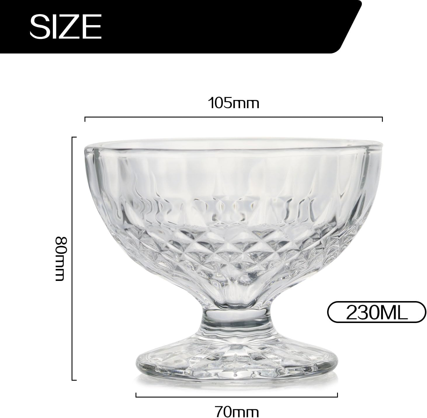 Glass Dessert Bowls Set of 6 Lead-Free Footed Elegant Glass Ice Cream Cups Fruit Parfait Cups Trifle Party Bowl Glass Pudding Cup for Sundae,Snack,Cereal,Fruit,