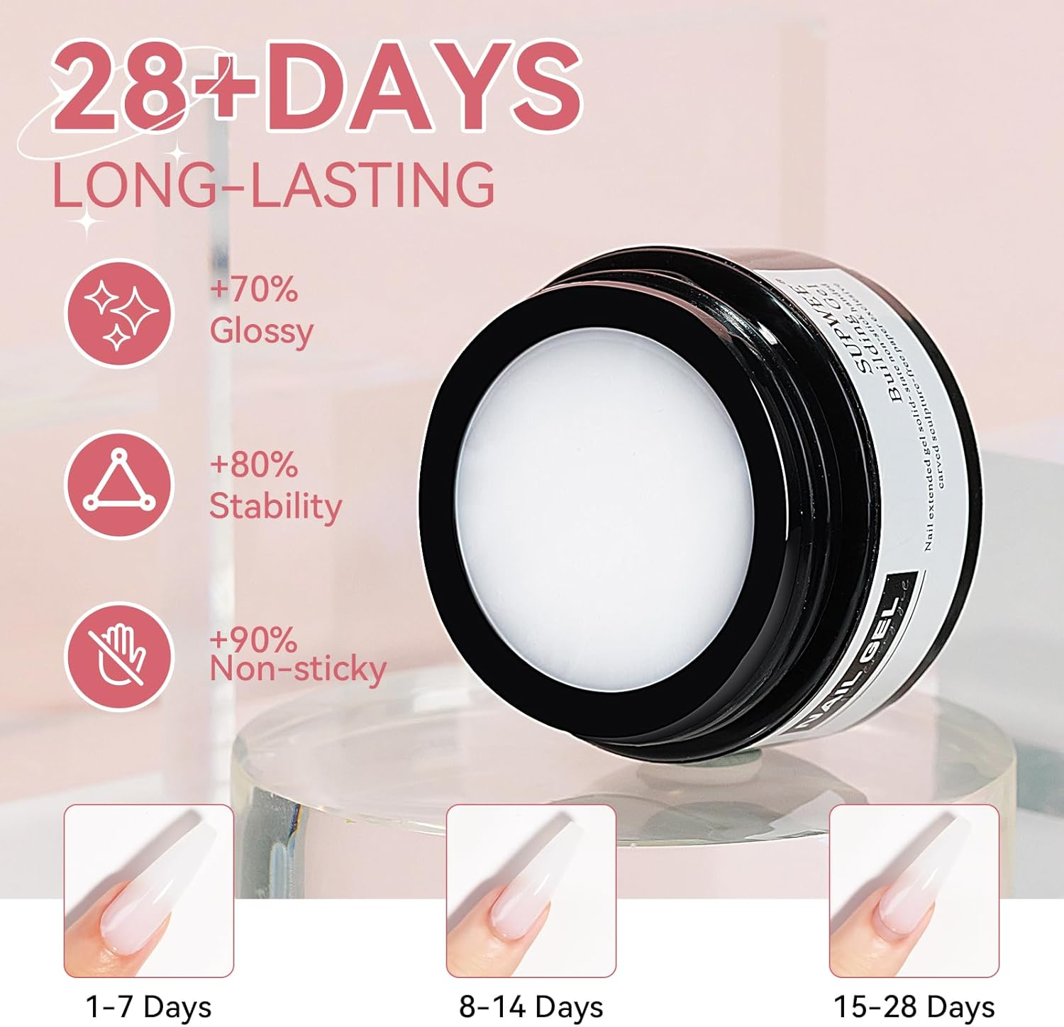 SUPWEE Solid Builder Gel 2PCS Clear & White 3D Nail Art Gel Kit with 36PCS Nail Forms for Sculpting Carving Modeling and Extension Soak off U V Home Diy Manicure image number 3