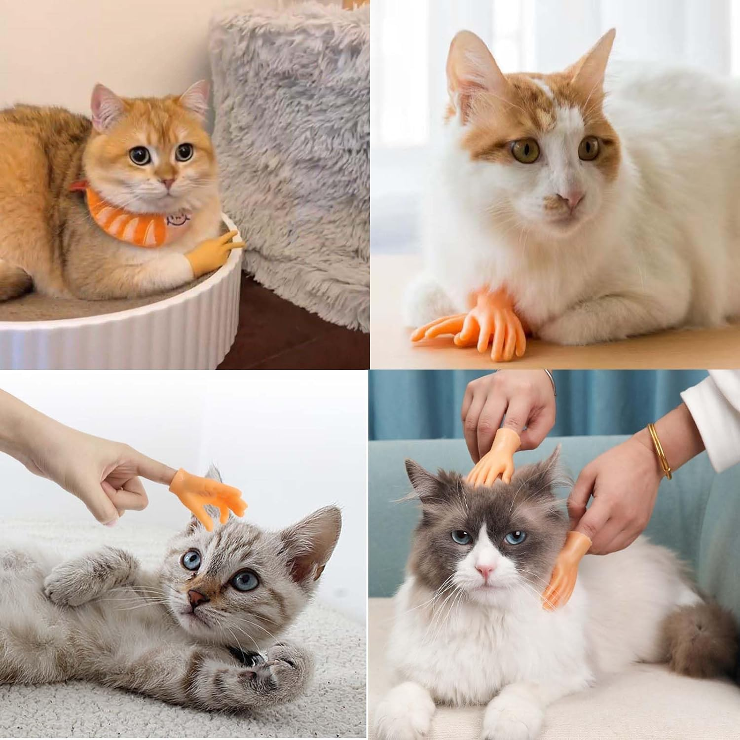 Coehaopike 6PCS Tiny Hands for Cats, Funny Little Hands for Cats, Rubber Finger Puppets for Cat Paws, Little Hands for Fingers, Stretchable Mini Hands for Cats, Cat Interactive Toy