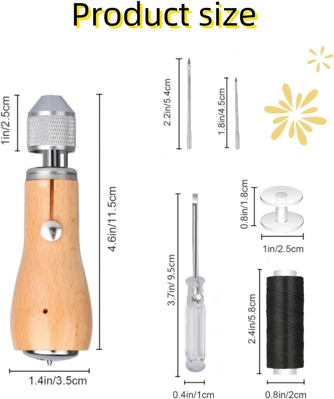 Zjkai Professional Speedy Sewing Awl Hand Stitcher DIY Repair Tool Kit for Leather and Heavy Fabrics Canvas and More with 1Pcs Coil,2Pcs Needles and 2X30 Meter Sewing Waxed Thread image number 4