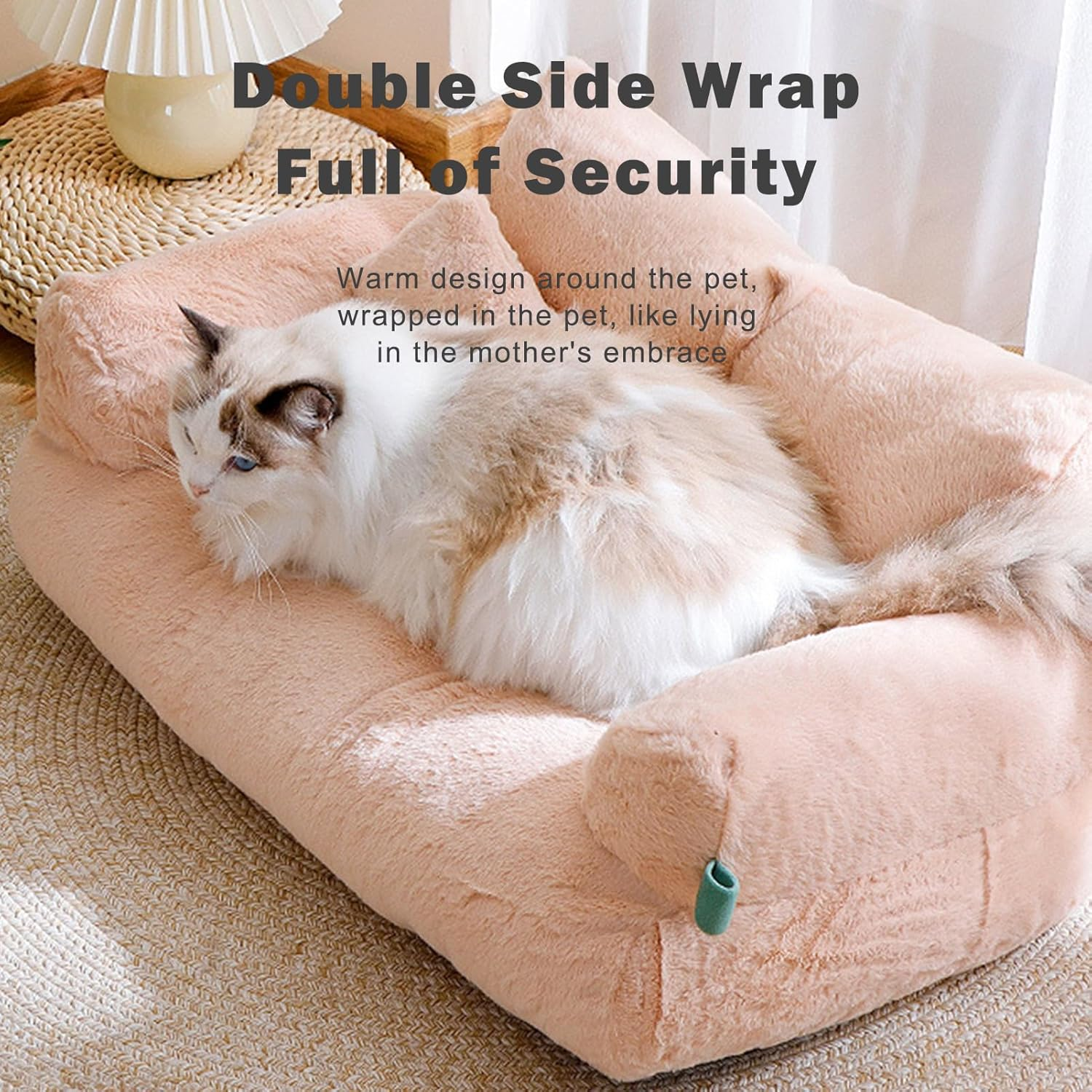 Cat Bed Ultra-Soft Plush Material Dog Cat Beds for Indoor Cats Cat Sofa Relieve Muscle and Joint Pressure Private and Comfortable Design Removable and Washable Anti-Slip Design Pet Comfort Beige M image number 2