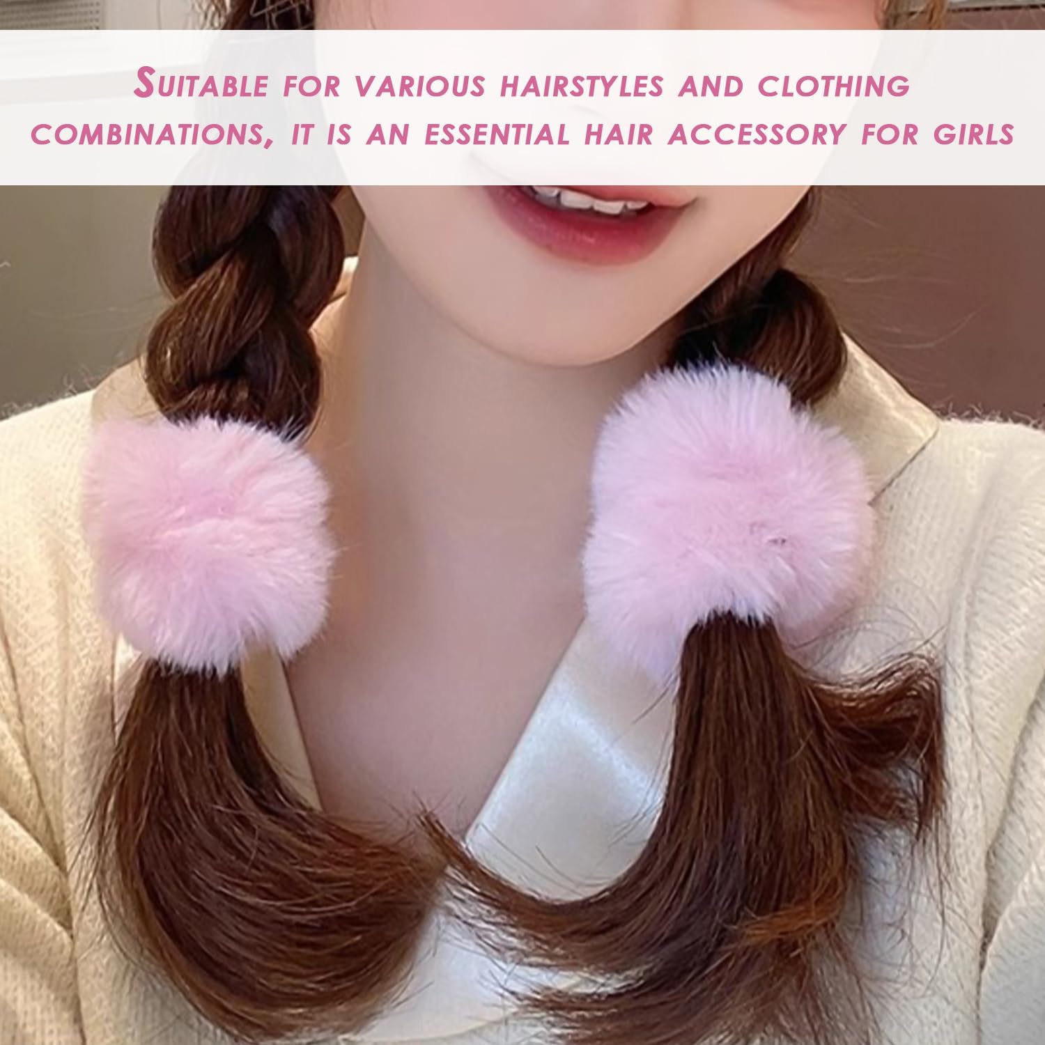 Pack of 6 Plush Hair Ties, Cute Hair Ties, Soft Hair Ties, Elastic Hair Ties, Ponytail Hair Accessories, Girls Hair Accessories, Hair Accessories image number 4