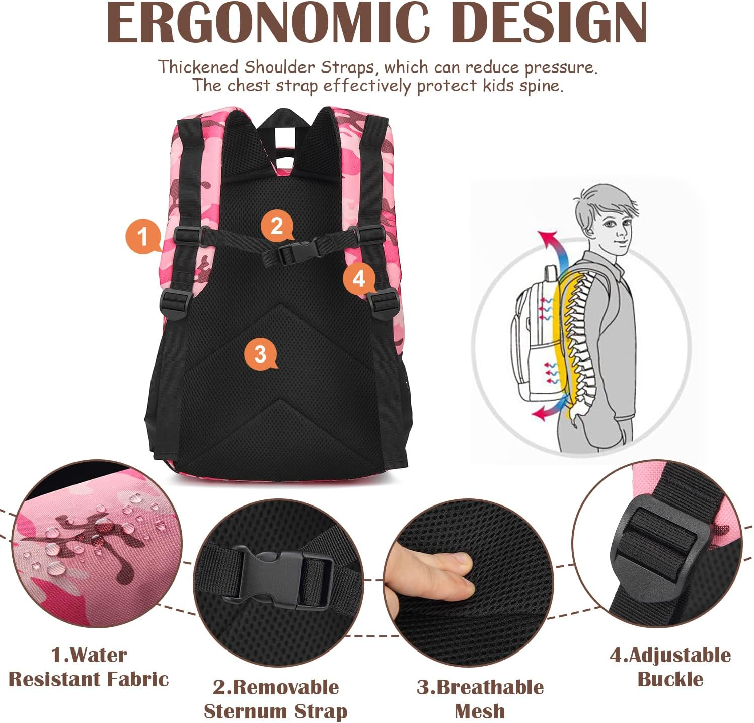 Kids Tactical Backpack Army Molle Bookbag Military Boys Backpack for School, Outdoor, Camping - Black Camo image number 2