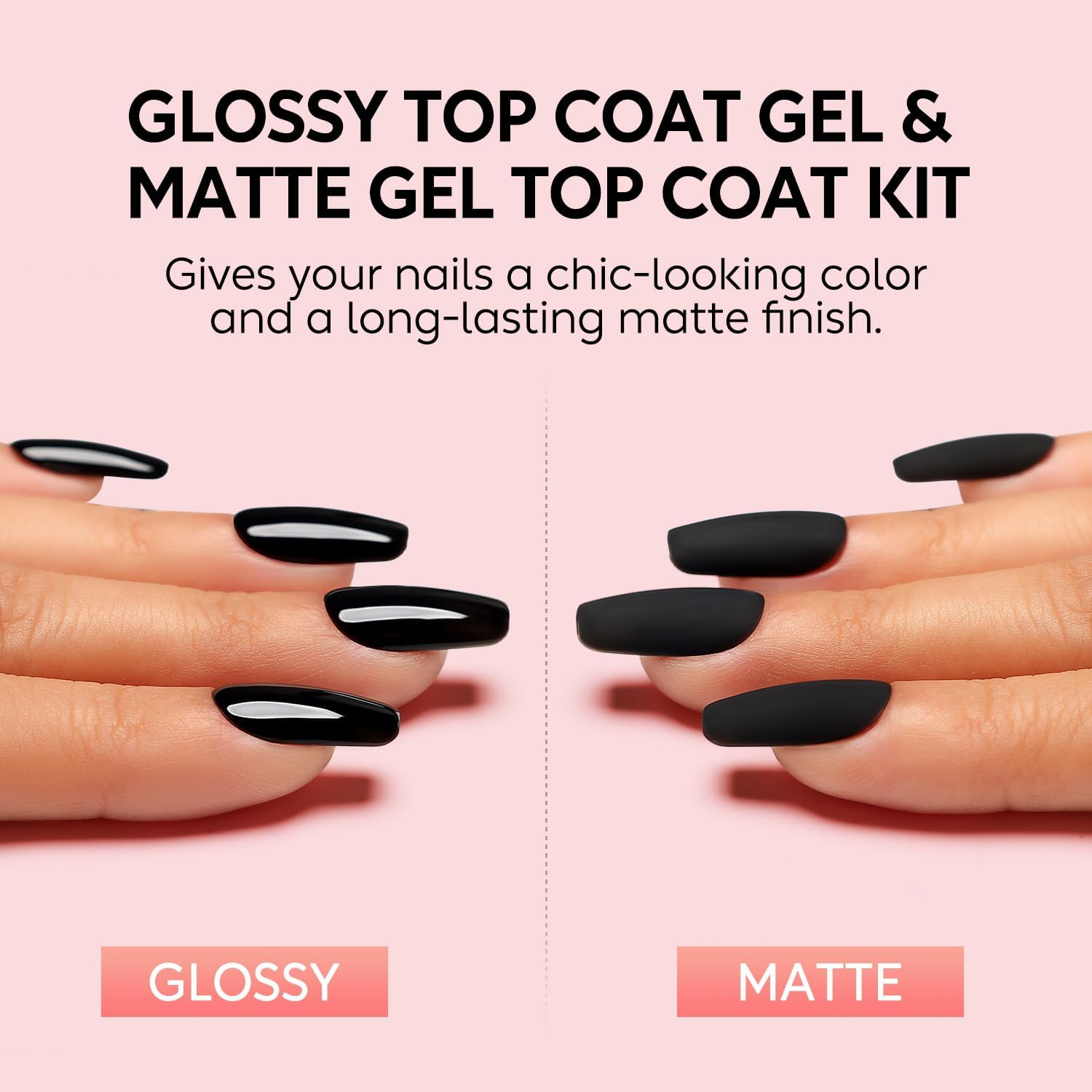 Nicedeco 2Pcs 15Ml No Wipe Top Coat Glossy & Matte Set &ndash;Hema-Free,Cruetly-Free,Vegan， Shine and Velvet Finish for Gel Polish, LED UV Curable, Soak Off, Nail Art DIY