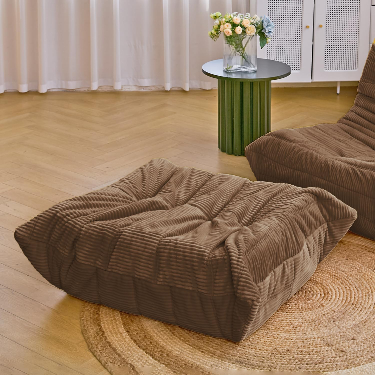 N&V Ottoman for Fireside Chair and Sofa, Soft Premium Corduroy Ottoman, Foam Ottoman for Accent Chair, Living Room Bedroom (Black)