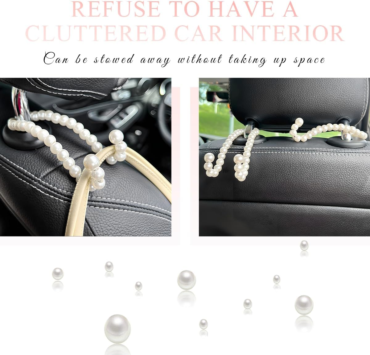 2 PCS Elegant Pearl Car Seat Headrest Hook, Cute Car Seat Hook Hanger Storage Organizer for Handbag Purse, Interior Decoration Headrest Hanger for Women Girls, Car Accessories image number 5