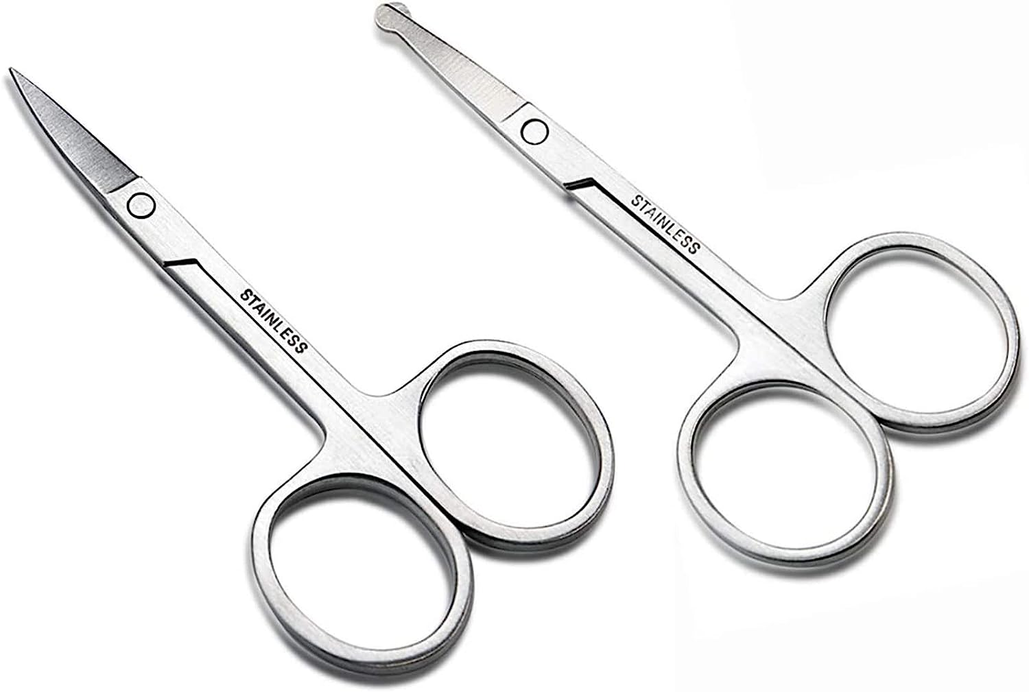 TAVVKE 2 Pack Facial Grooming & Nose Hair Scissors - 1 Curved Blade Tip & 1 Safety Blunt Rounded Tip - Perfect Facial Set for Trimming Moustache, Beard, Nose, Ears, Eyebrow (Silver) image number 1
