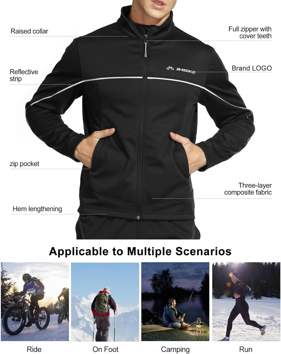 INBIKE Winter Men'S Windproof Thermal Cycling Running Jacket image number 5