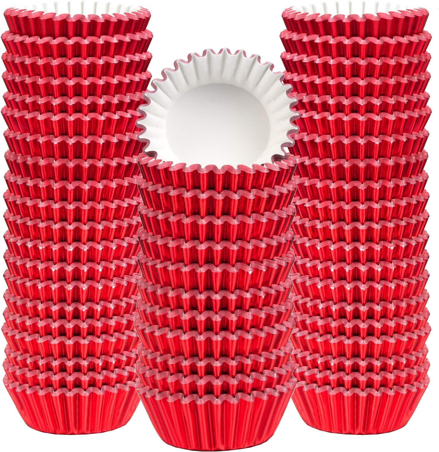 Sumind 400 Pieces Mini Foil Cupcake Liners Baking Cups, Metallic Cupcake Liner for Holiday Baking Muffin and Cupcakes(Red)