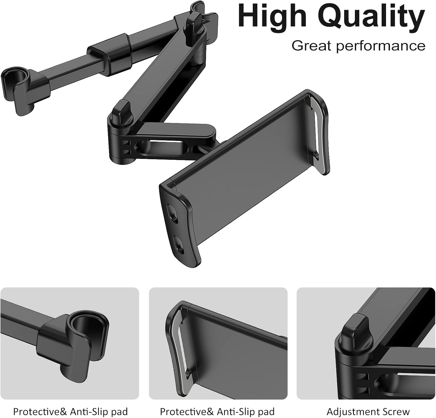 Car Headrest Backseat Mount, 360&deg; Rotating Adjustable Car Backseat Headrest Tablet/Phone Holder, Compatible for ALL 4"-11" Tablets, Cellphones, Iphone, Ipad Air Mini, Samsung, Switch. (Black) image number 5