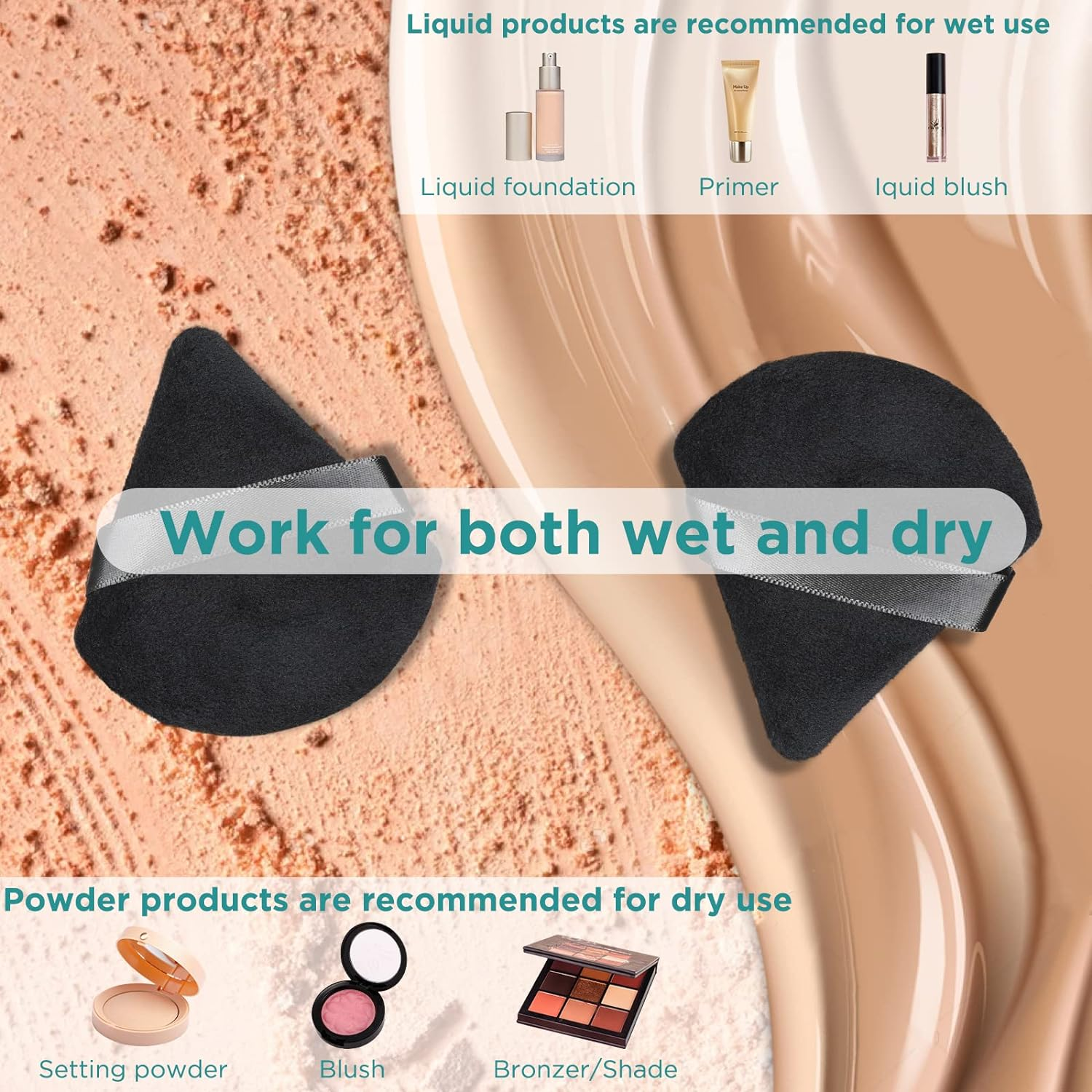 Geeric 14 Pieces Face Soft Triangle Wedge Shape Makeup Puff for Loose Powder, Body Powder, Foundation Blending Sponges Set, Beauty Blender Makeup Tools - Black image number 5