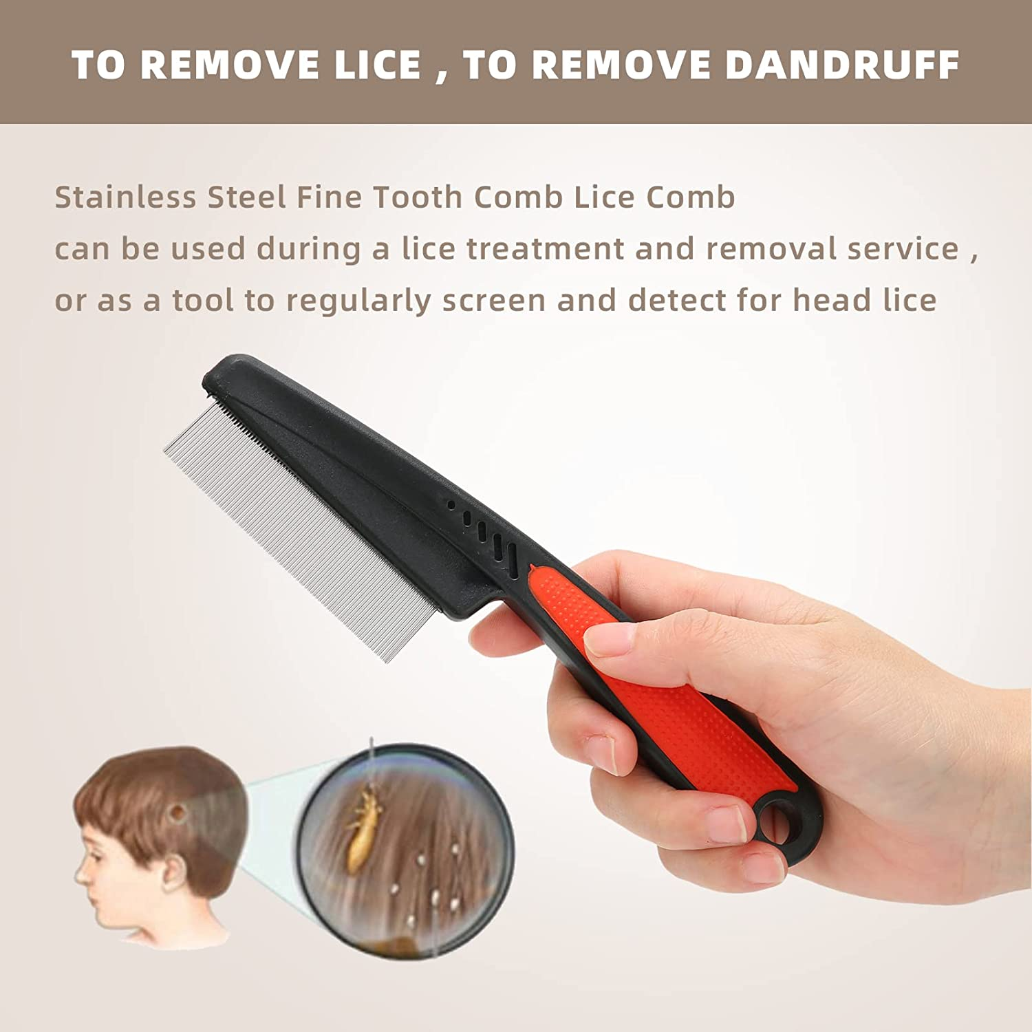 Flea Comb, Dandruff Comb, Multifunction Stainless Steel Fine Tooth Comb Nit Removal Hair Comb Cat Dog Pet Grooming Scalp Flea Comb, Easy to Hold