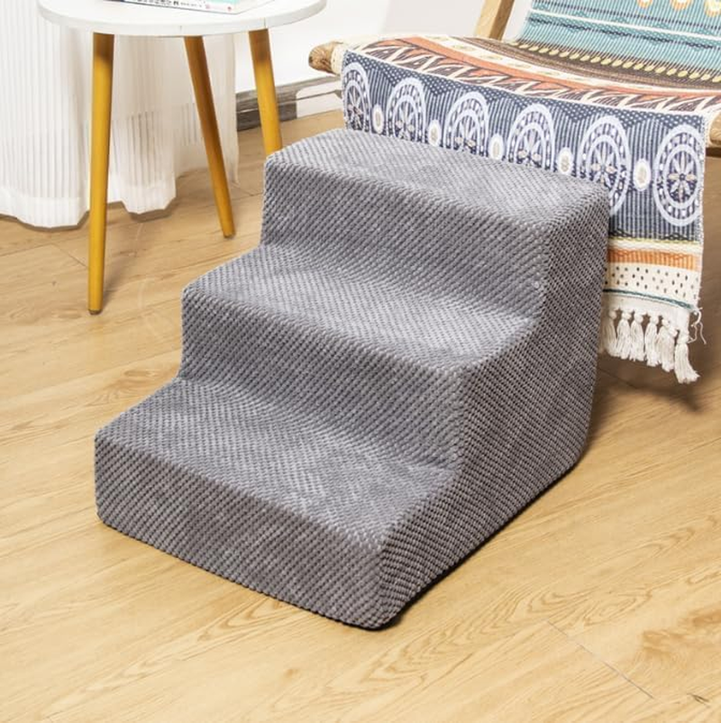 Dog Steps, for Bed and Couches, 3 Tier Dog Stairs for High Bed Couch Sofa, 35D Sponge Pet Steps for Small Dogs and Cats, Non-Slip Bottom Pet Stairs, Grey image number 5