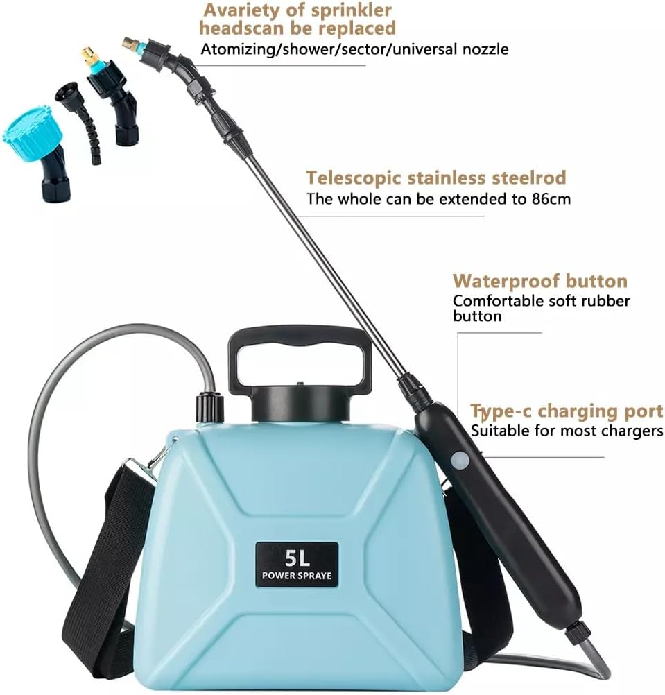 5L Electric Portable Garden Sprayer, Battery Sprayer with Adjustable Mist Nozzles, Electric Pump Sprayers in Lawn Yard and Garden,Pressure Weed Killer Sprayer image number 4