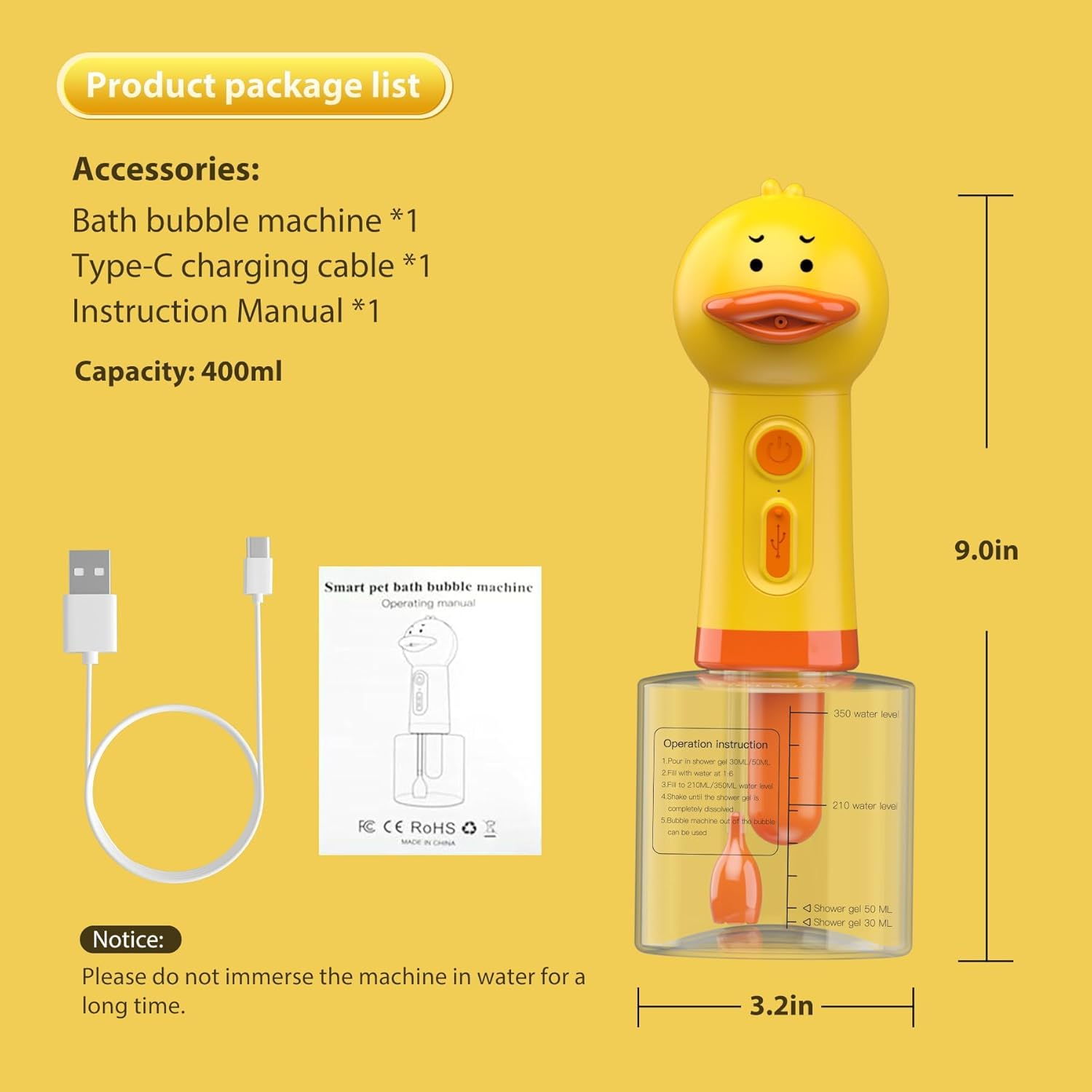 Electric Cleaning Foam Machine, Automatic Soap Dispenser for Dog Bath, Rechargeable Pet Shampoo Mixing Bottle, IPX7 Waterproof Bath Supplies for Dogs, Cats, Puppies, Children image number 2