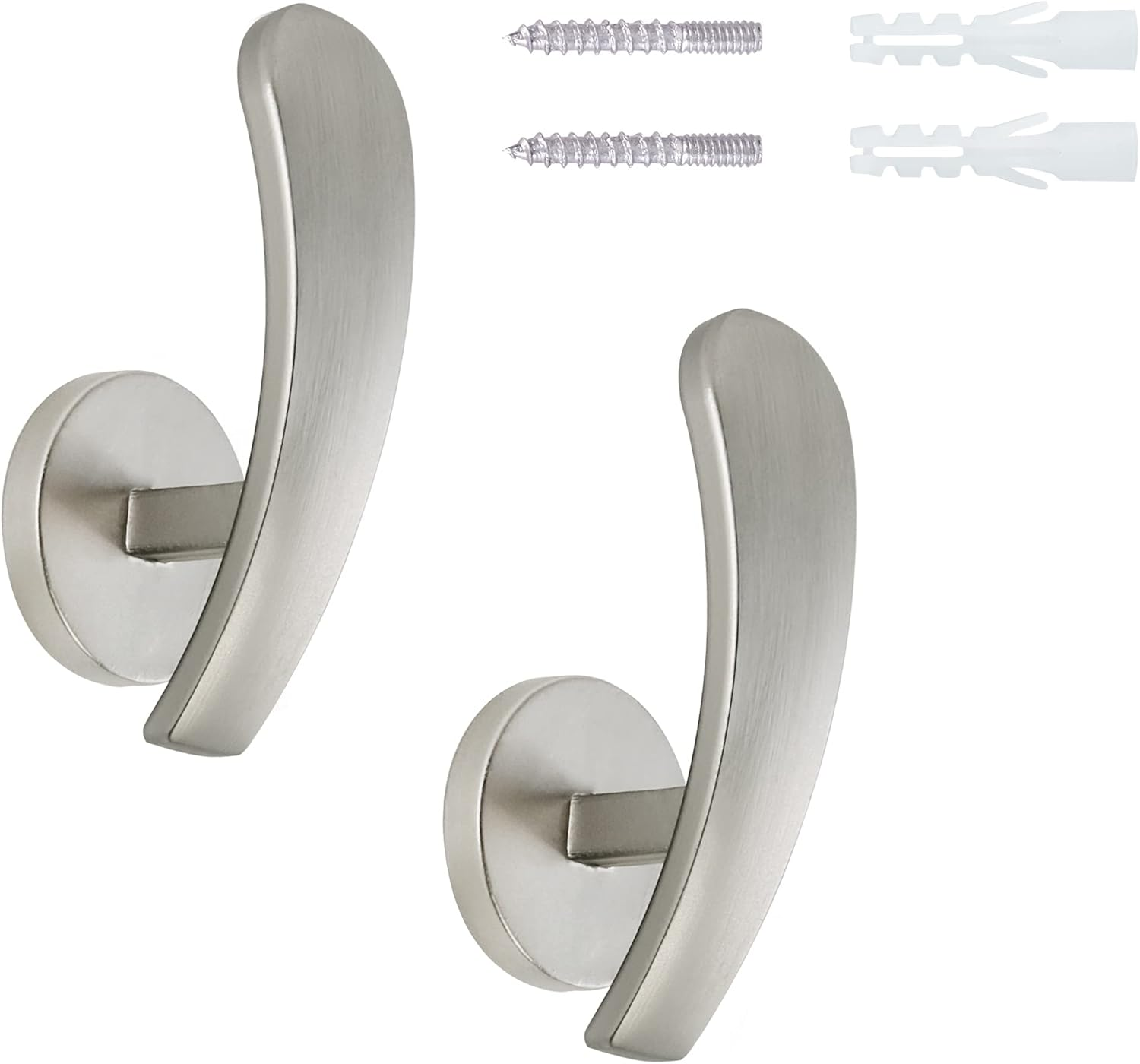 Curtain Holdback, 2Pcs Wall Mounted Drapery Tiebacks with Screws, Decorative Drapery Metal Hook Wall Hanger, Silver - Black image number 3