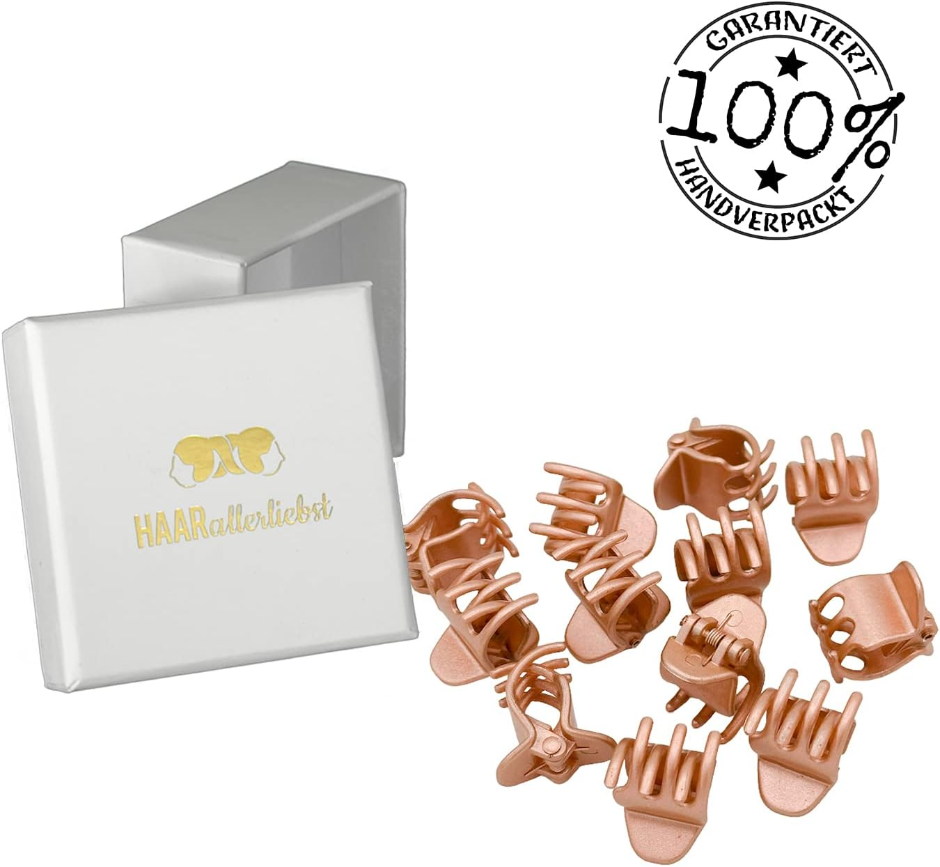 Haarallerliebst Hair Clips for Blonde Hair (Pack of 12 | Rose Gold | 2 Cm) with Box for Storage image number 4