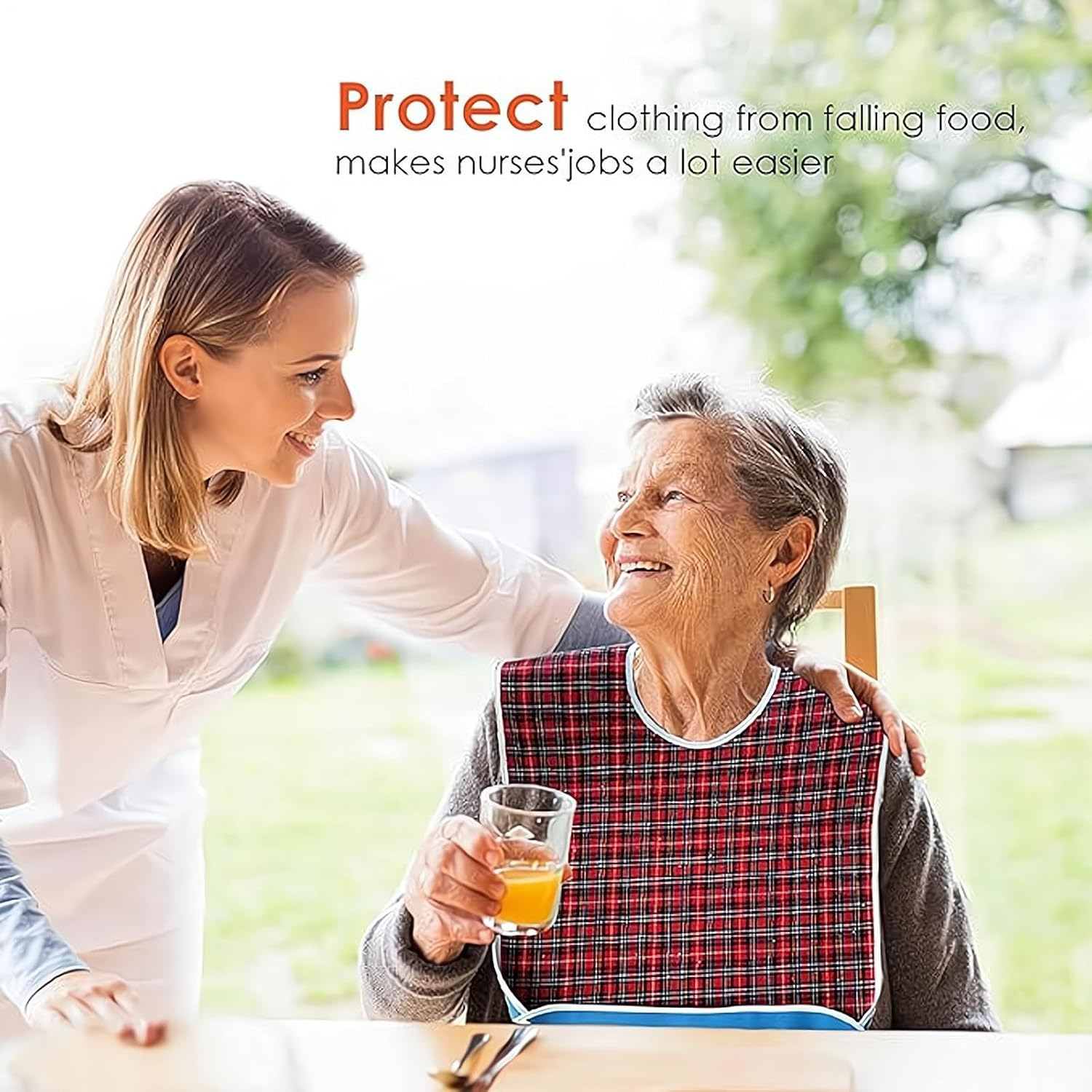 3Pcs Adult Bibs, Washable Dining Bibs Reusable Clothing Protector for Elderly Women Men image number 3