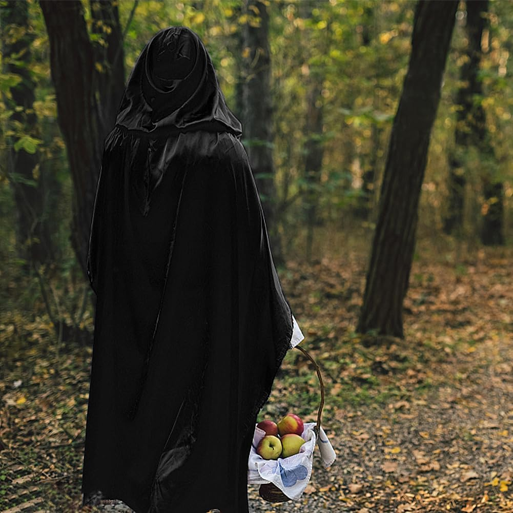 Halloween Cloak Full Length Hooded Velvet Witch Full Length Hooded Cloak for Halloween,Cosplay Costume Party, Cape Disguises image number 5
