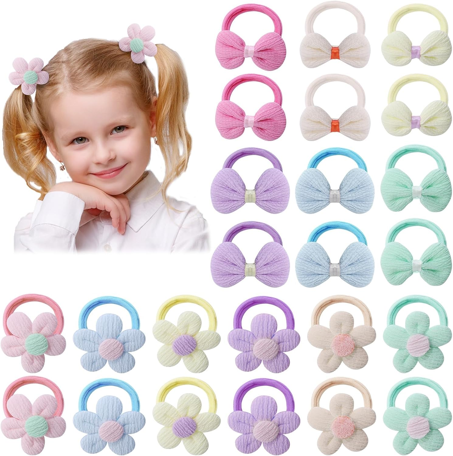 Toddler Hair Ties, 24 Pcs Small Hair Ties, No Crease Baby Hair Ties, Hair Tie Bows Cute Flower Elastic Scrunchies, Little Girls Hair Accessories for Baby Girls Infants Toddlers Kids image number 6