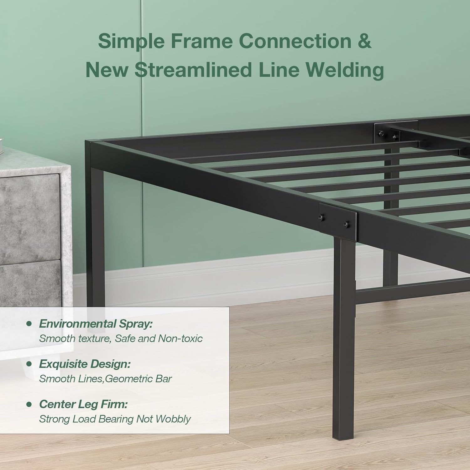 Queen Metal Bed Frame Base, 39Cm Extra Storage Space Bed with Reinforced Legs, 300Kg Weight Capacity, Bedroom Furniture, Black image number 5