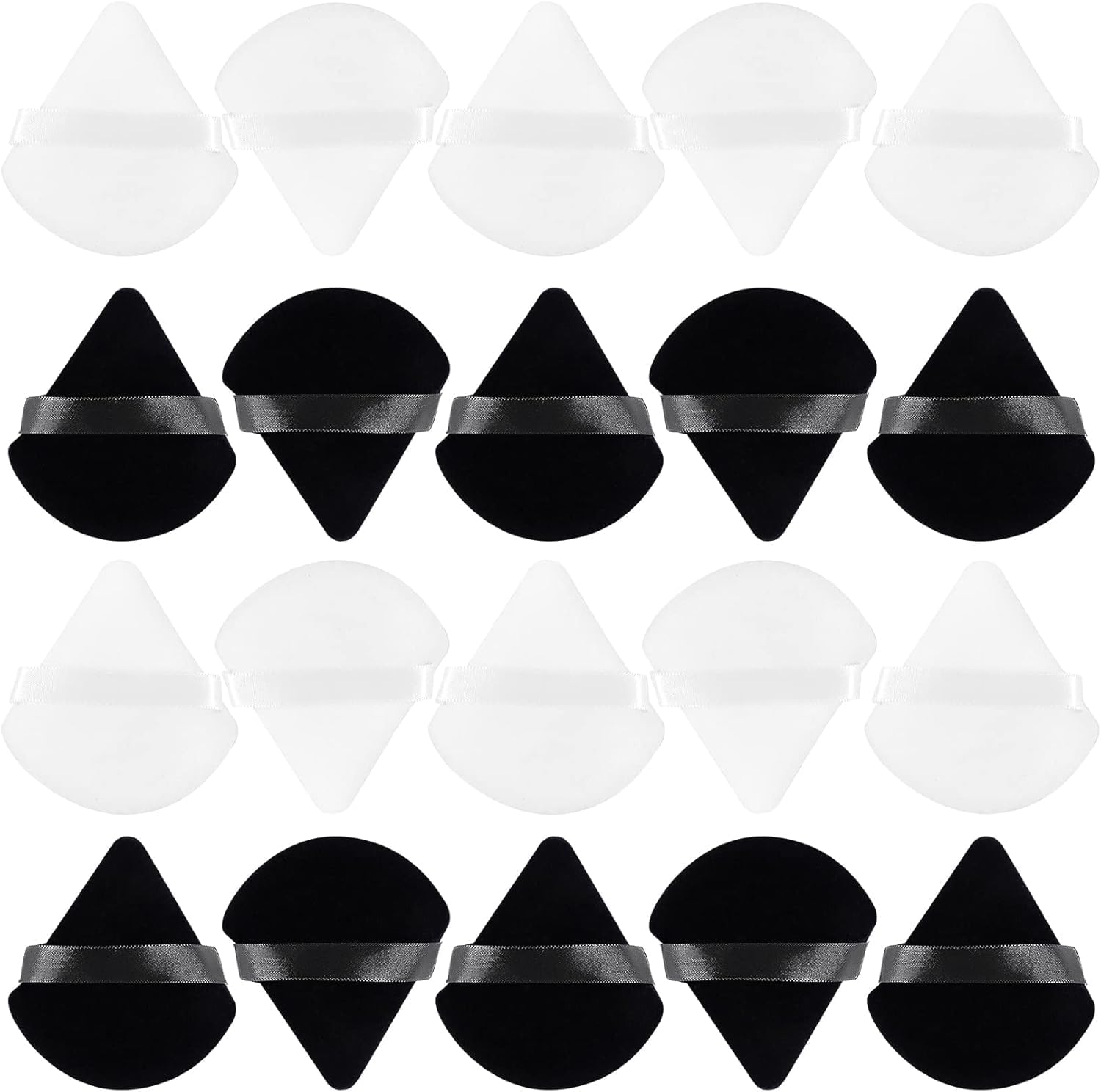 Viaky 20Pcs Triangle Powder Puffs,Face Soft Makeup Puff,Velour Cosmetic Sponge Stocking Stuffers for Loose Powder(Black & White) image number 2