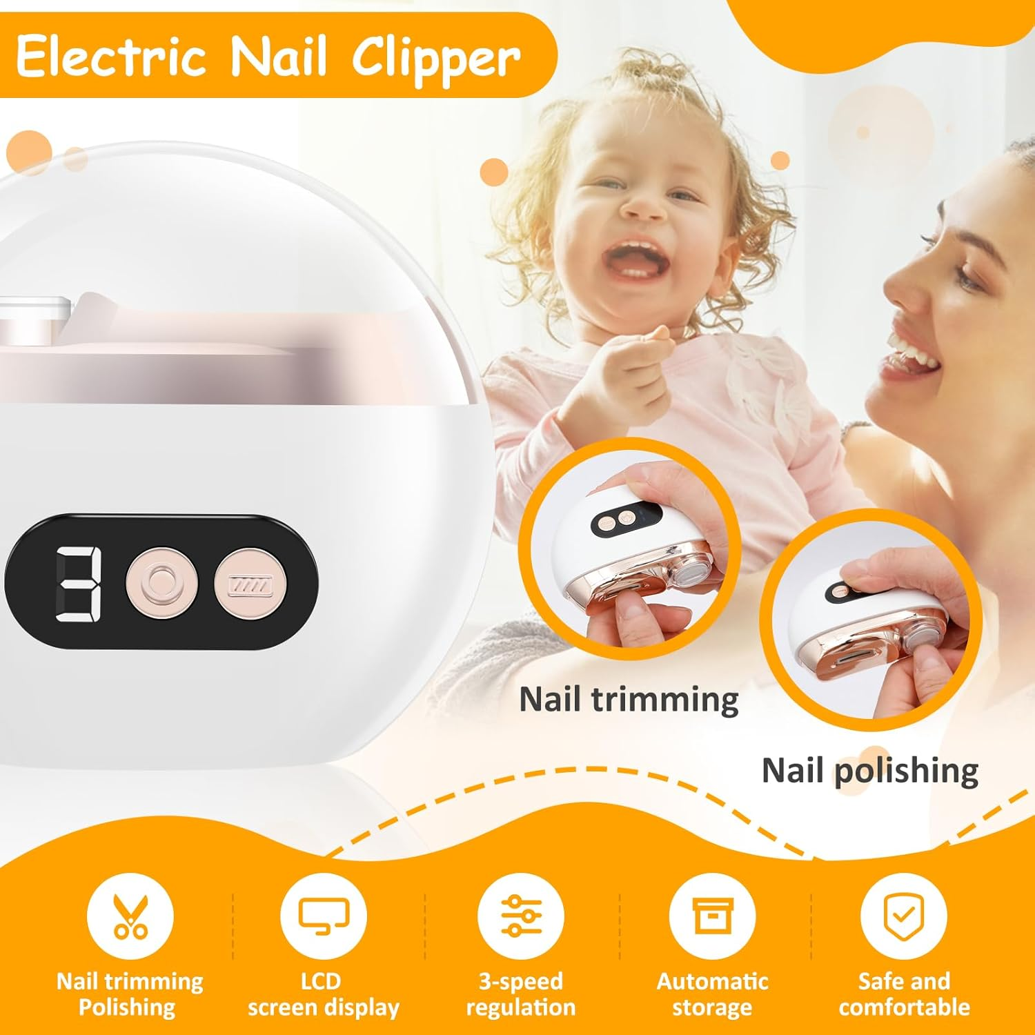 Electric Nail Clippers for Seniors Toes, Upgrade Automatic Nail Trimmer, Rechargeable Electric Nail Cutter with LED Light and Clipping Storage, Safe and Painless for Baby Senior Adult image number 4