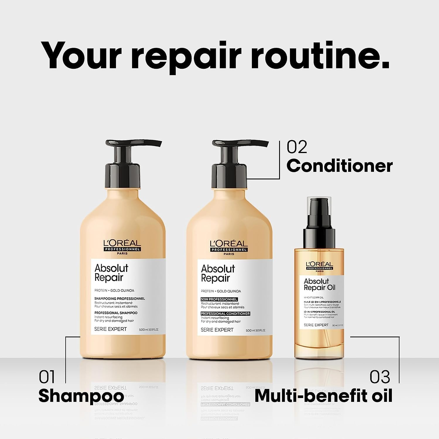 L'Oreal Professionnel Absolut Repair Shampoo | Protein Hair Treatment | Repairs Damage & Provides Shine | with Quinoa & Proteins | for Dry Damaged Hair image number 5