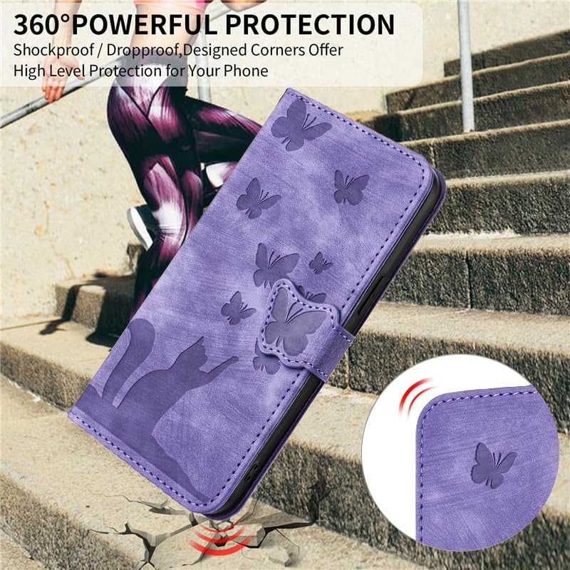 LSPCASA Mobile Phone Case for Iphone 17 Pro Max 6.9 Inch Premium PU Leather for Iphone 17 Pro Max Case with Card Slots Stand Function Protective Case Foldable Flip Wallet Phone Case Butterfly Cat image number 6