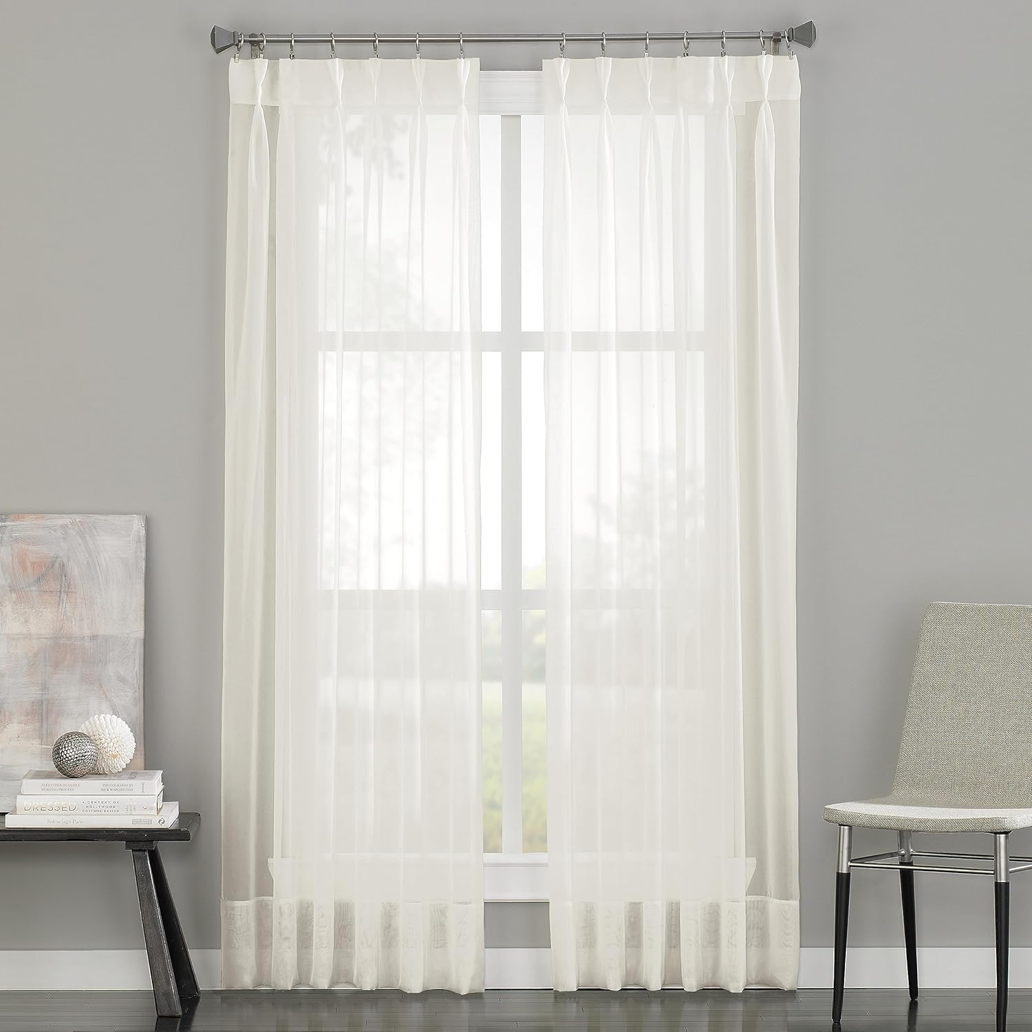 Curtainworks Soho Voile Sheer Pinch Pleat Curtain Panel, 29 by 108", Oyster,1Q805908Oy image number 3