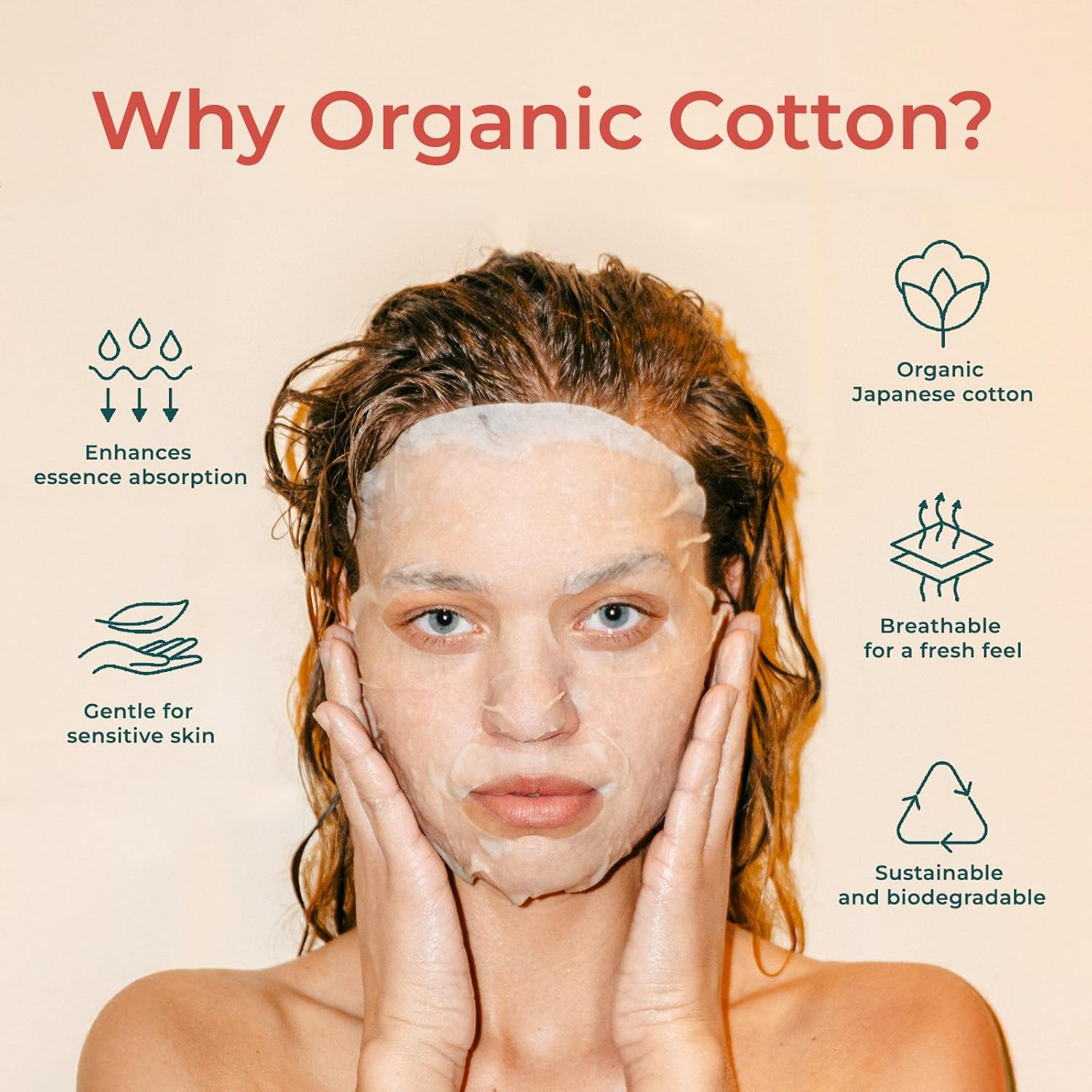 Inna Organic GREEN TEA ROSE SOOTHING HYDROSOL FACE MASK, Smoothing, Luxury Clean Beauty, Home SPA, Maskne Care, Certified Natural (3 Pcs)