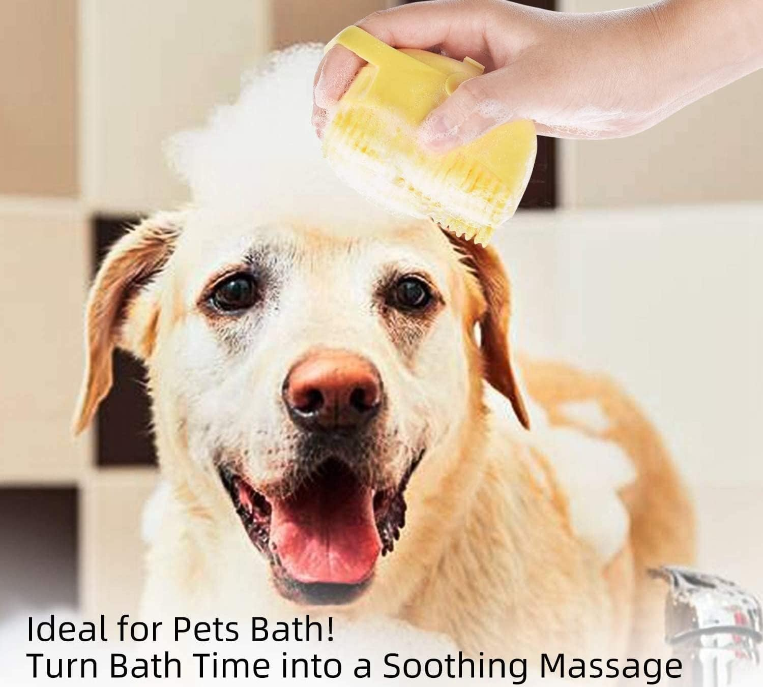 KOMUNJ Dog Cat Bath Brush, Pet Grooming Soothe Massage Brush, with Shampoo Dispenser Soft Silicone Bristle, for Short Haired Dogs Cats Shower image number 1