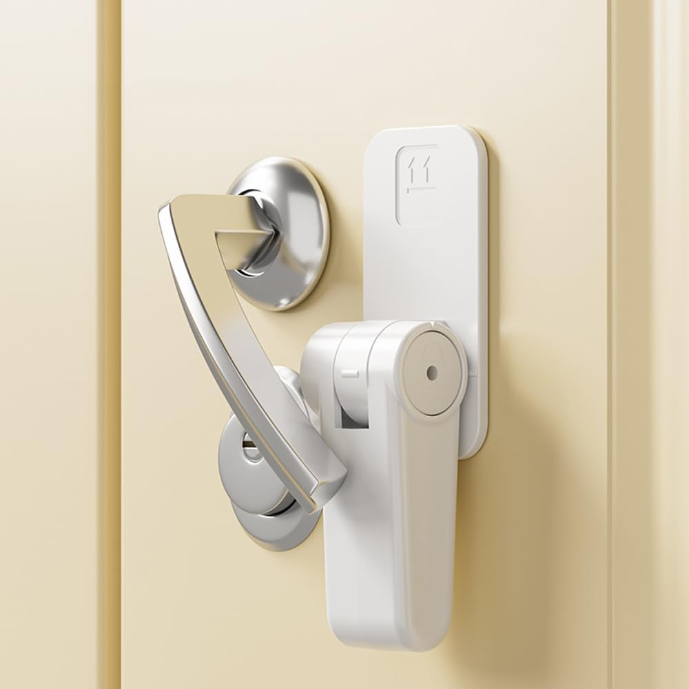 Meichoon 6 Pack Child Proof Door Lever Lock Durable ABS with Adhesive Backing Door Knob Child Proof White image number 3